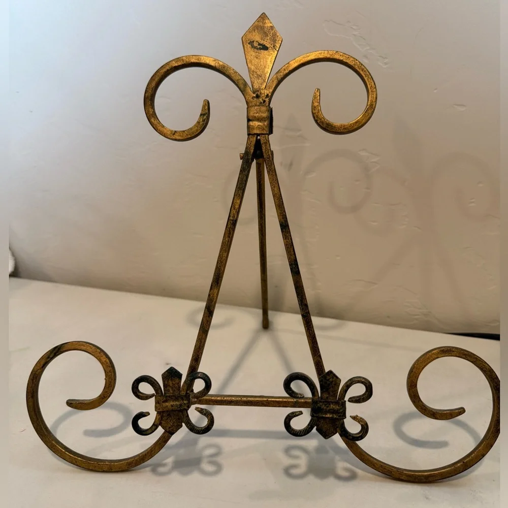 Large Wrought Iron Black Gold Easel‎  Picture Frame Art Display Stand 11” Tall